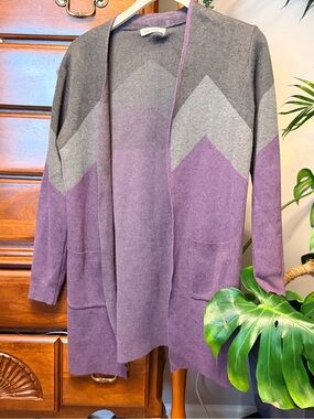 Grace KarinGray & Purple Open-Front Women's Cardigan Sweater